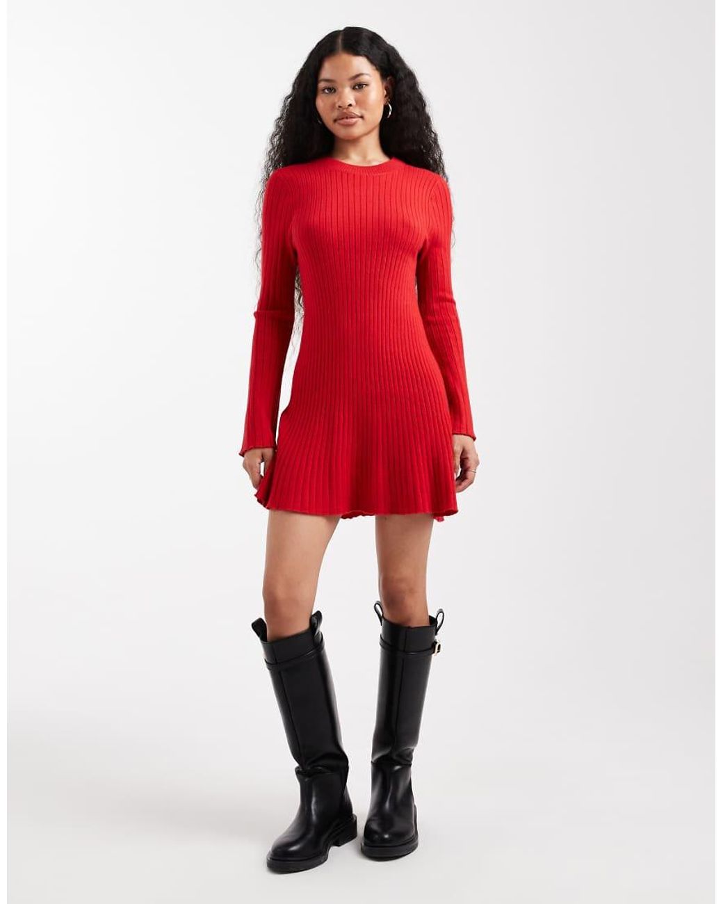 Only Petite Red Mini Knitted Skater Dress