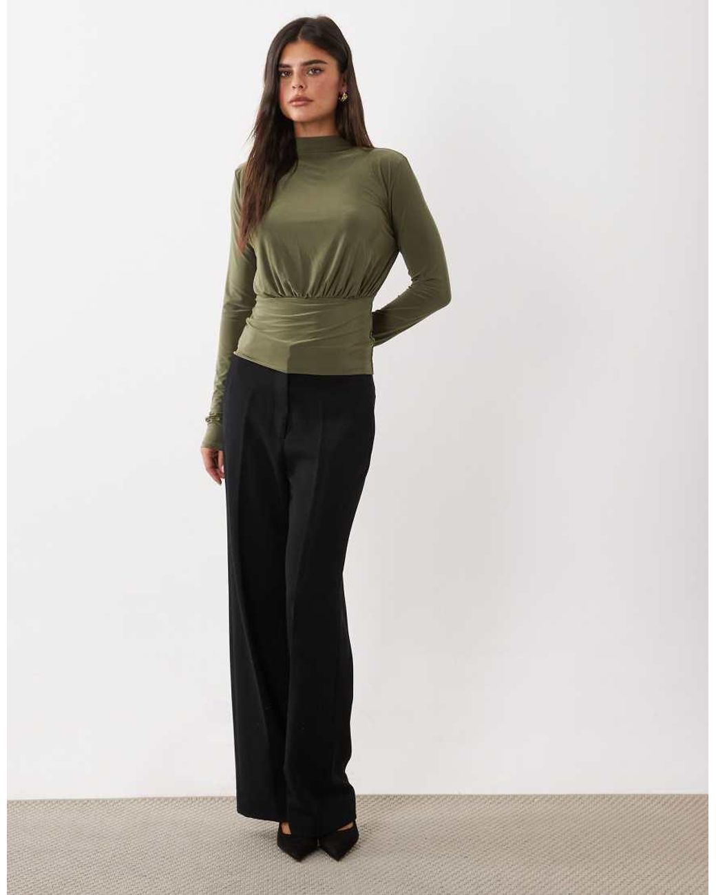 ASOS Green Blouson Cinched Open Tie Back Blouse