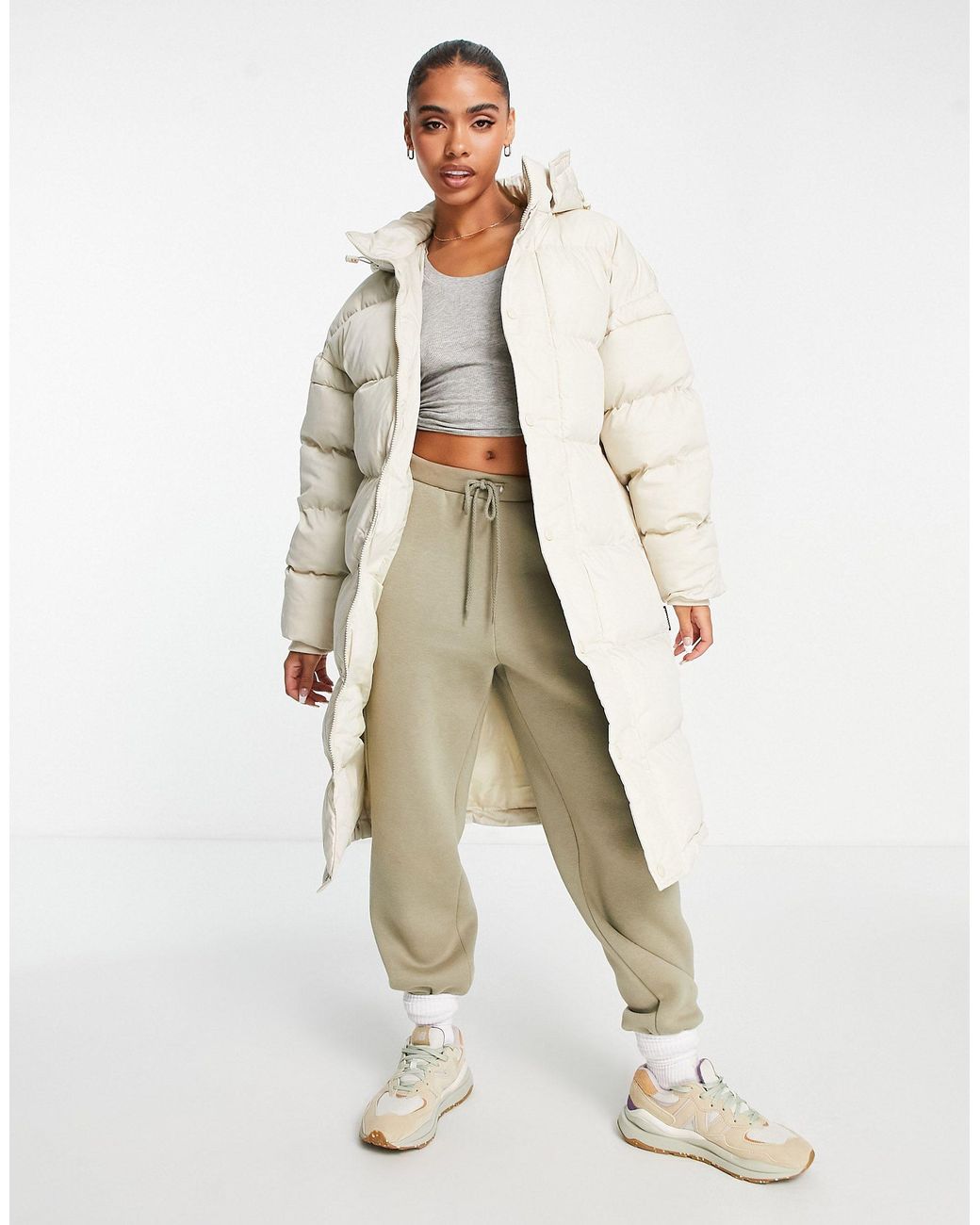 Missguided Longline Padded Puffer Coat in Natural | Lyst