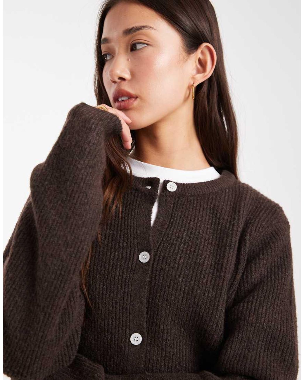 Pieces Brown Soft Knit Long Sleeve Cardigan