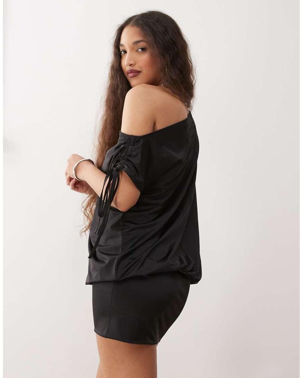 Monki Black Long Sleeve Draped Mini Dress