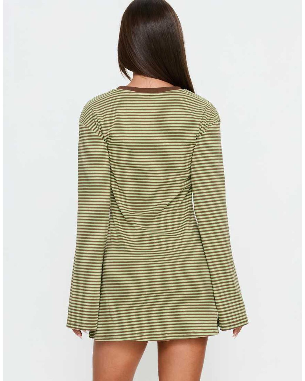 Princess Polly Green Lulolah Cotton Rich Long Sleeve Contrast Trim Mini Dress