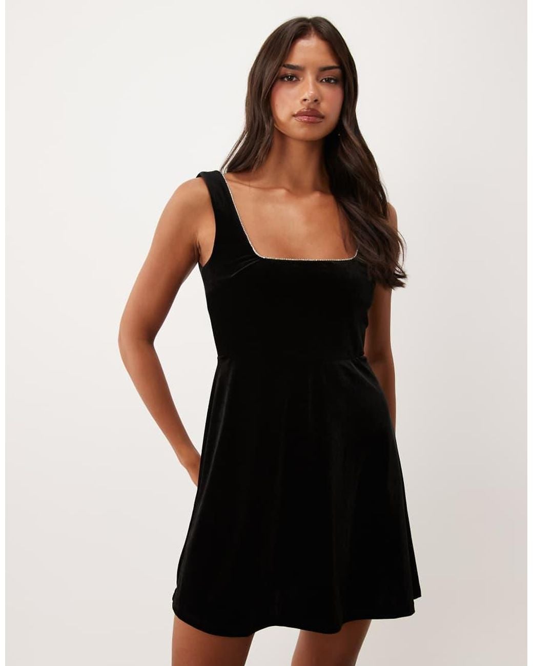 Vila Black Square Neck Sleeveless Velvet Mini Dress