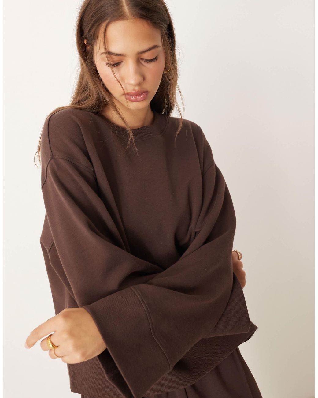 ASOS Brown Interlock Oversized Crew Neck Top