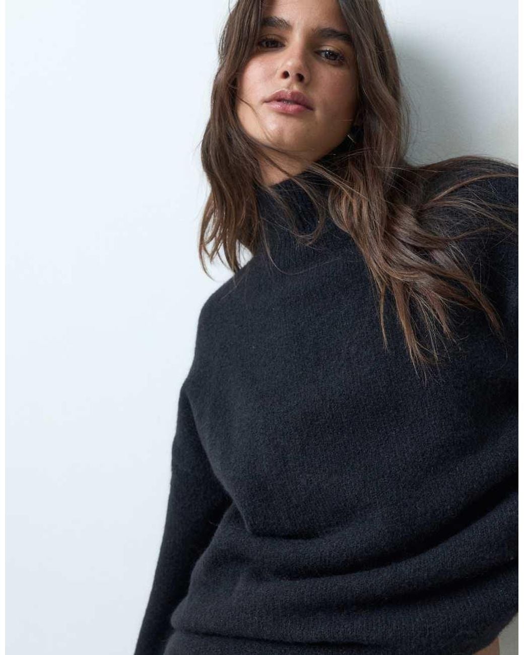 ASOS Blue Relaxed Fluffy Funnel Neck Jumper With Wool
