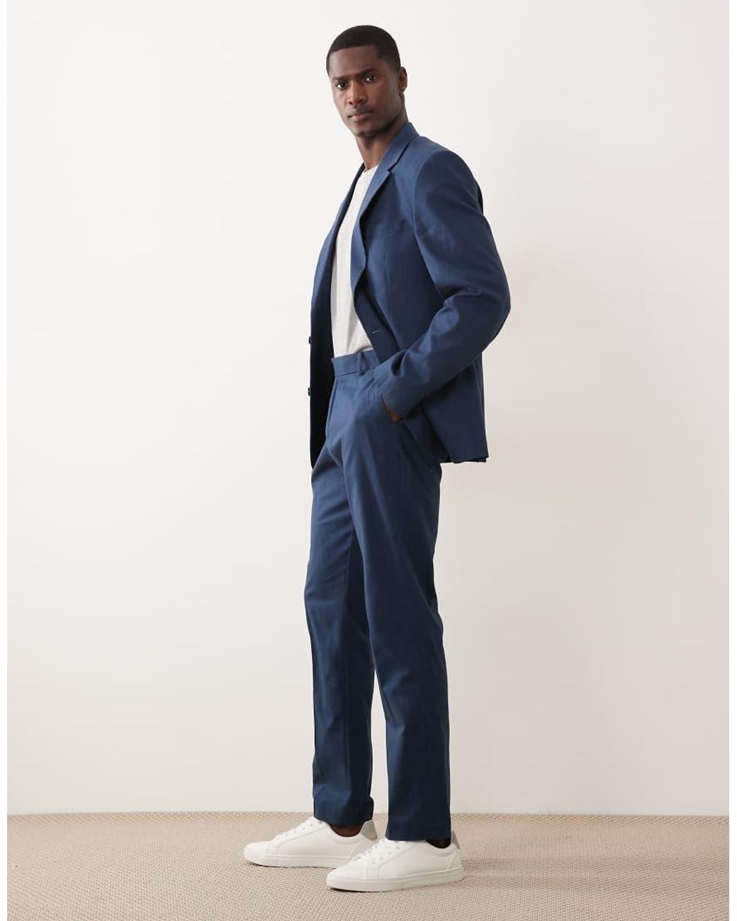 ASOS Blue 100% Cotton Linen Look Slim Suit Pants for men