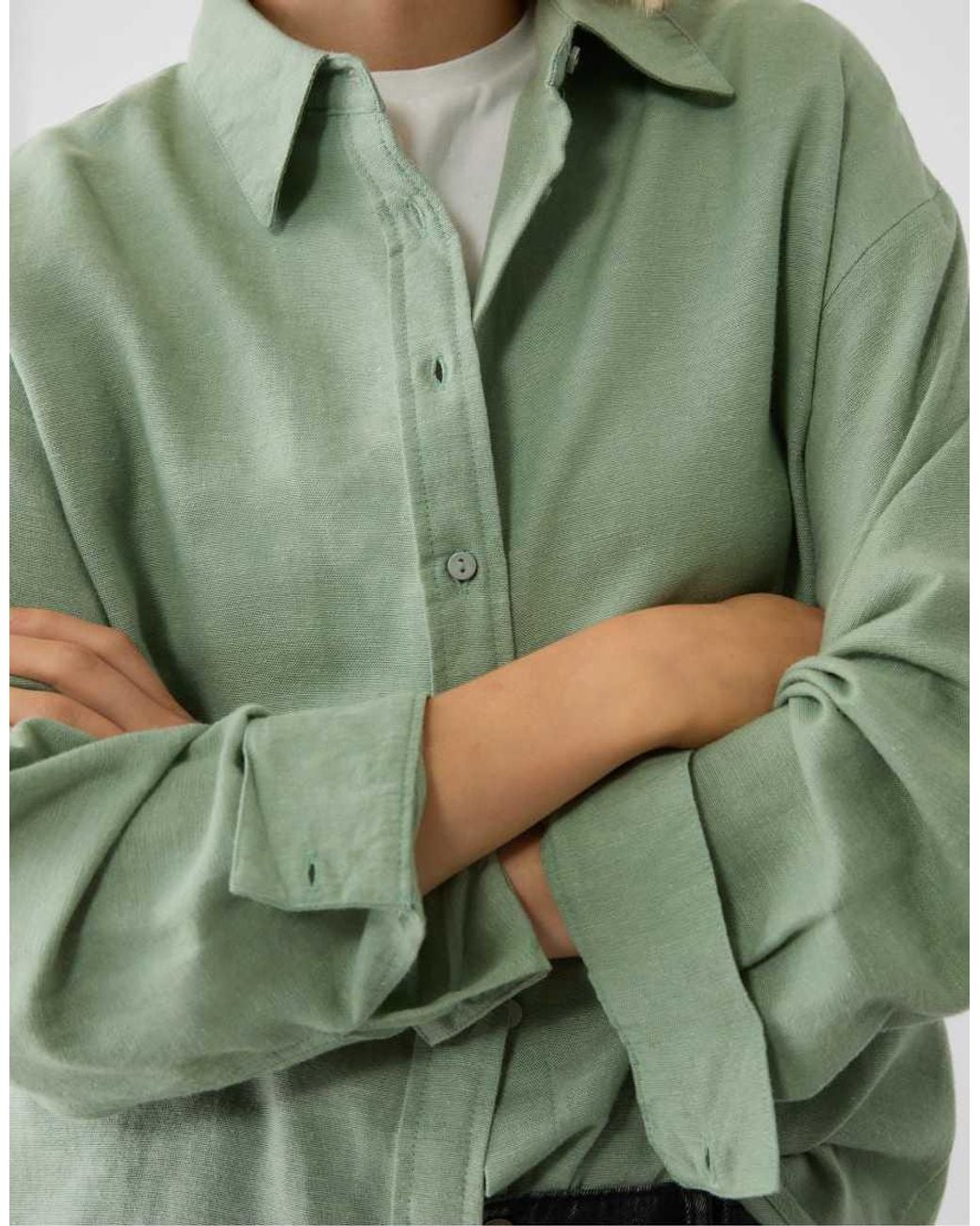 Stradivarius Green Linen Blend Shirt