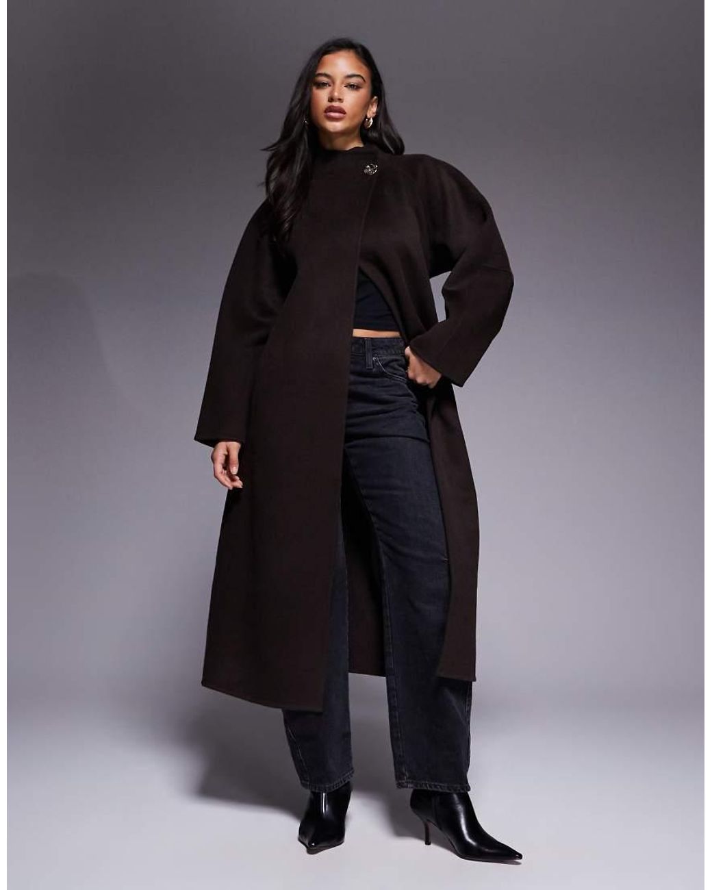 ASOS Black Premium Wool Rich Longline Coat With Gold Button