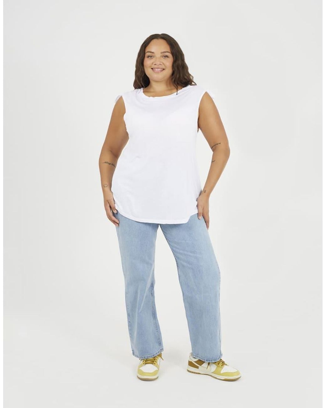 Brave Soul White Curve Drawstring Shoulder Longline Vest