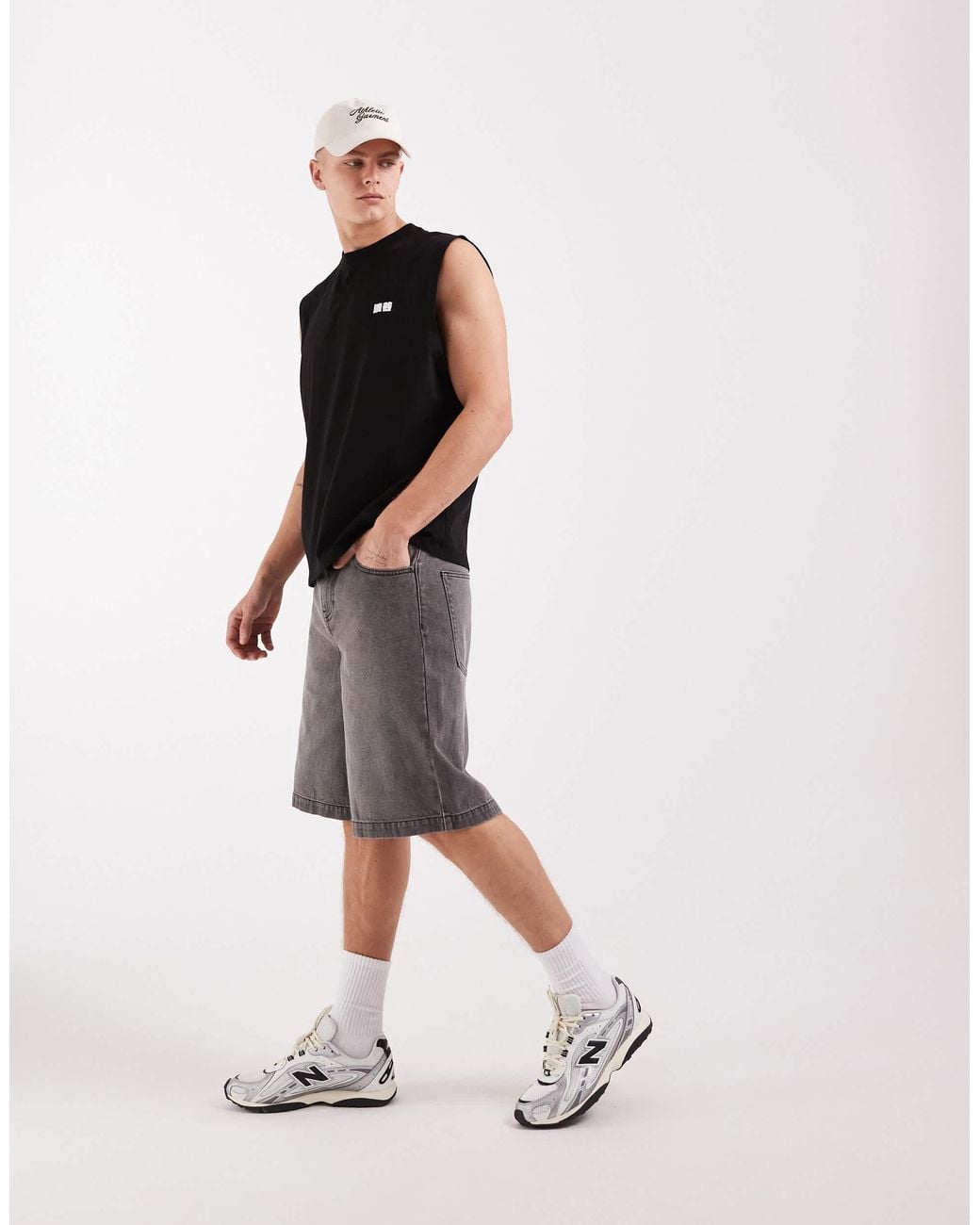ASOS Black Oversized Tank With Kyoto Bubble Text Print for men