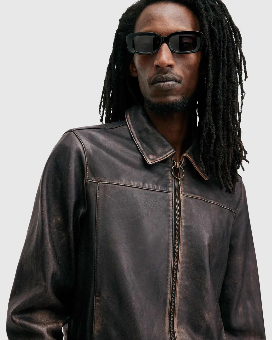 ジャケット・アウター VINTAGE WASHED LEATHER ZIP AllSaints Alkan Washed Leather Zip Jacket in Gray | Lyst