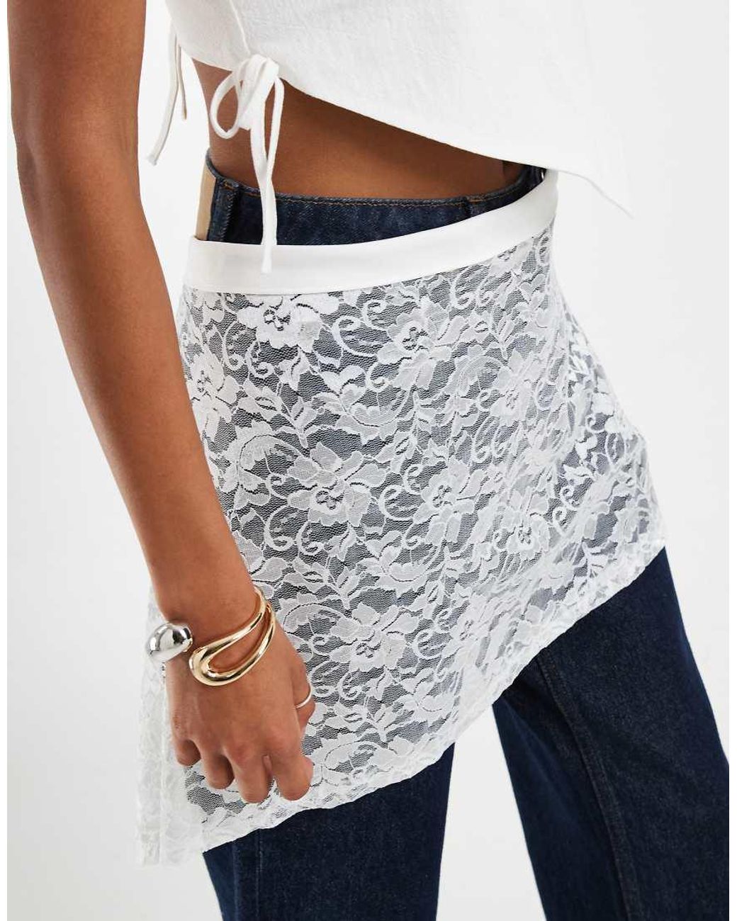 Pieces White Lace Layering Waist Scarf