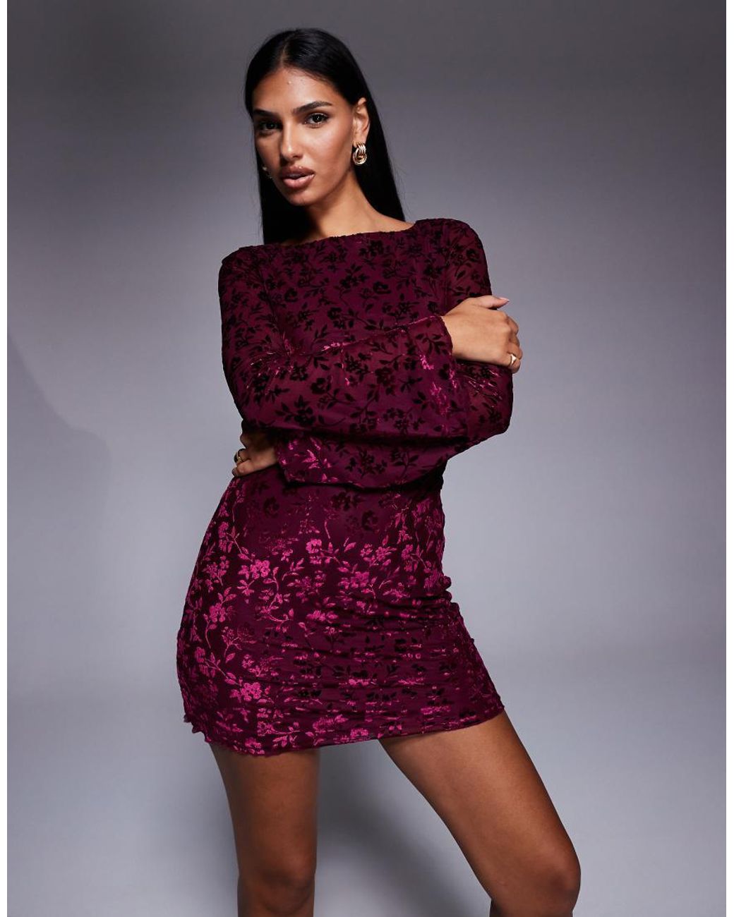 New Look Purple Flocked Mini Dress