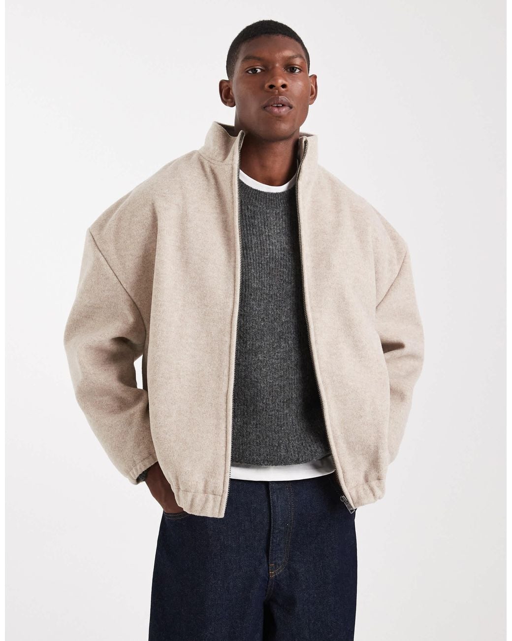 ASOS Wool Look Track Jacket in Natural for Men | Lyst