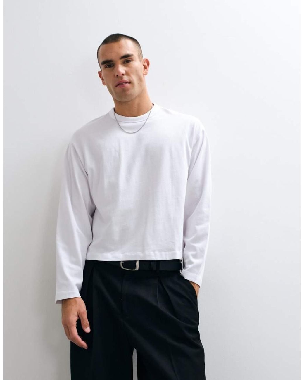 Collusion White Boxy Heavyweight Long Sleeve T-Shirt for men