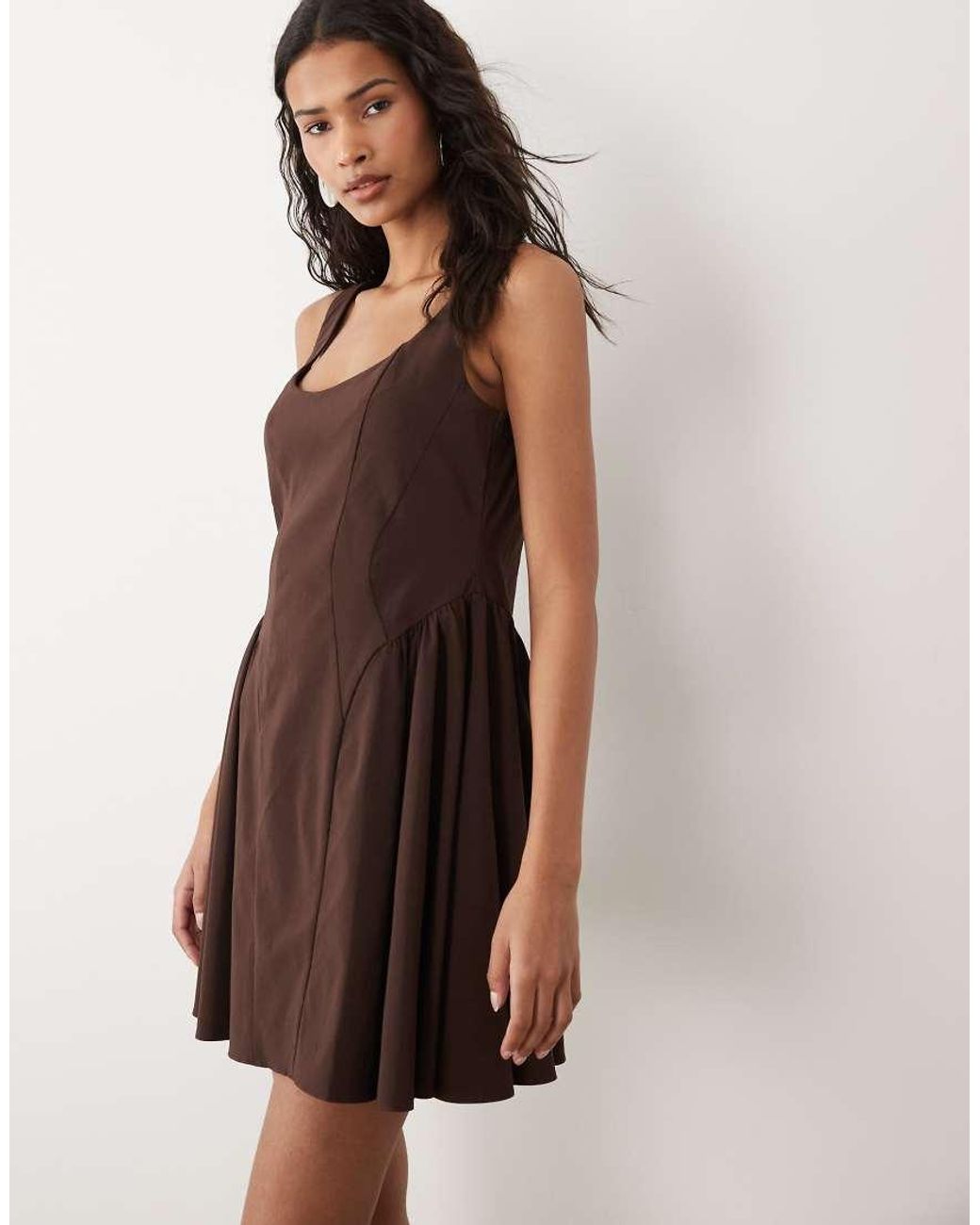 ASOS Natural Bengaline Scoop Neck Structured Flippy Mini Dress