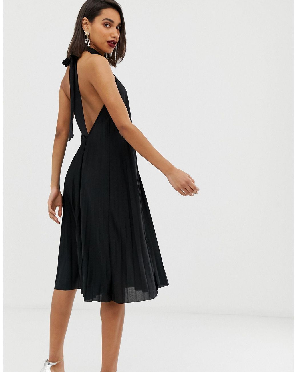 backless black midi dress