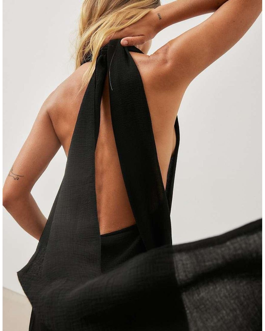 NA-KD Black Halterneck Chiffon Asymmetric Dress