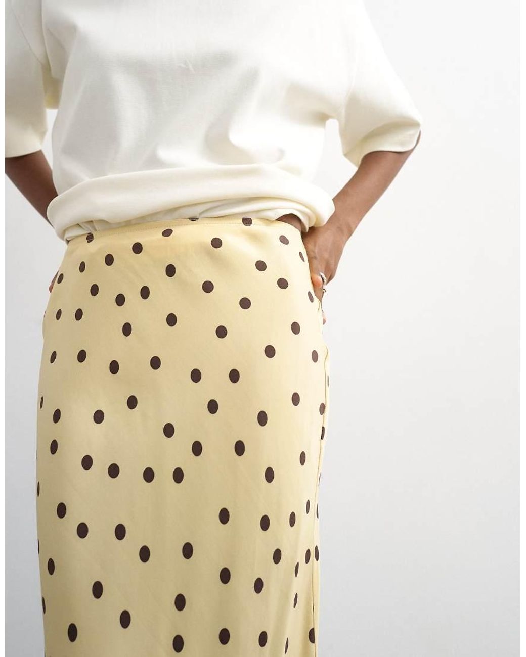 TOPSHOP White Polka Dot Flood Length Satin Bias Maxi Skirt