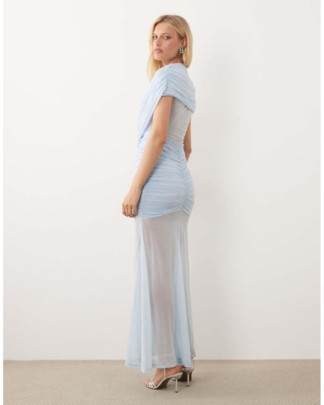 ASOS White Gathered Drape V Neck Stretch Chiffon Maxi Dress
