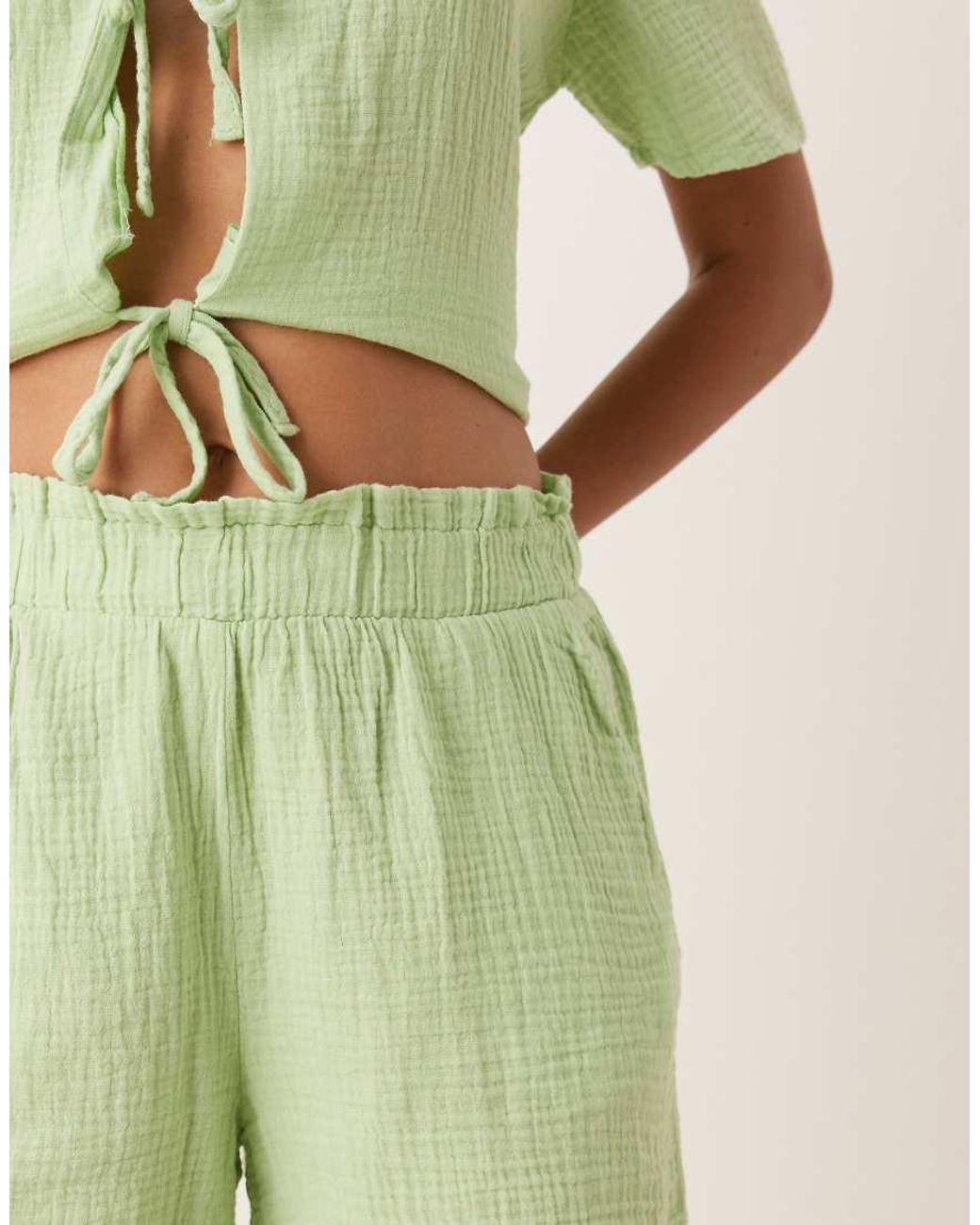 Jdy Green Cheesecloth Shorts Co-ord