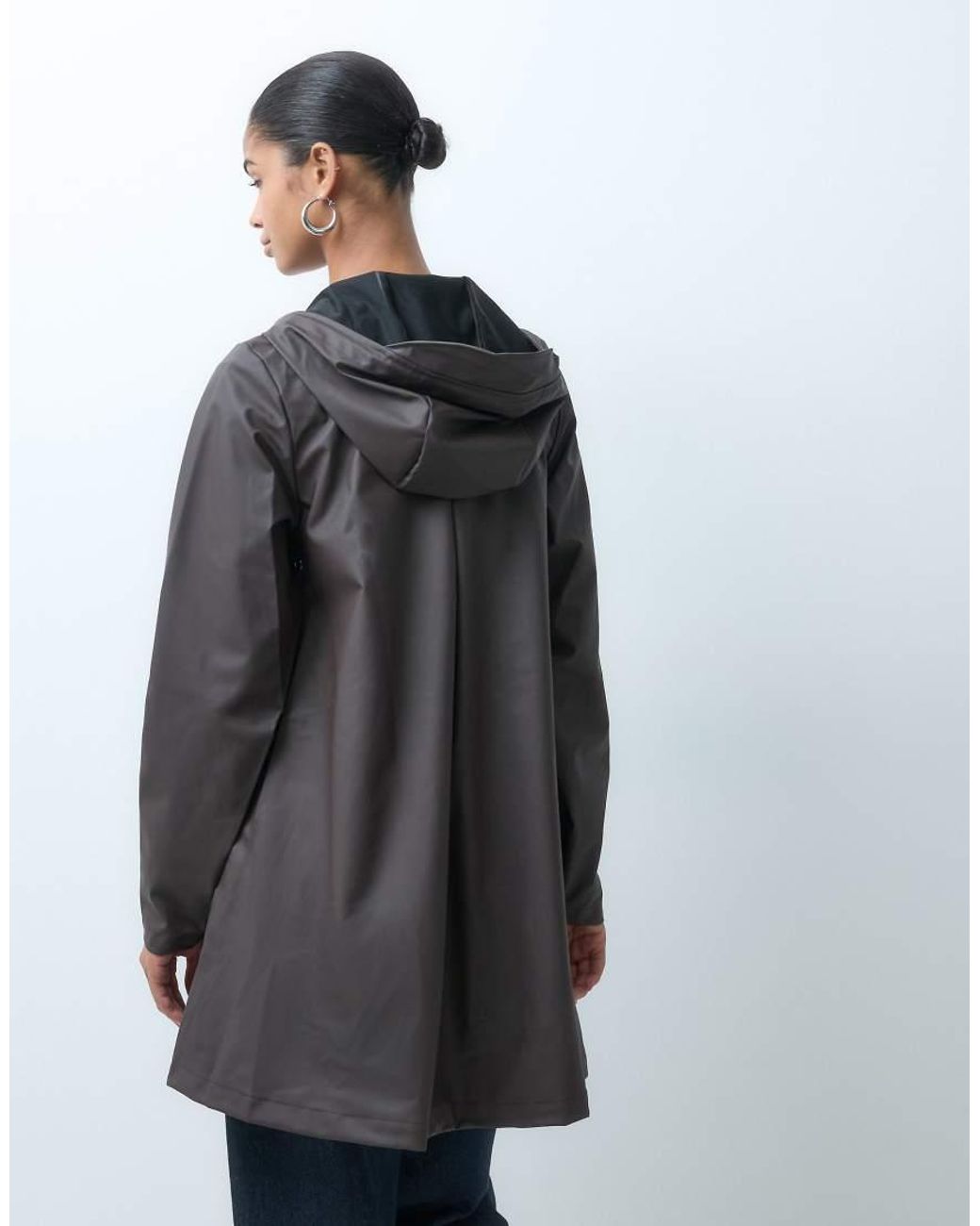 Rains Gray A-line Waterproof Hooded Long Jacket