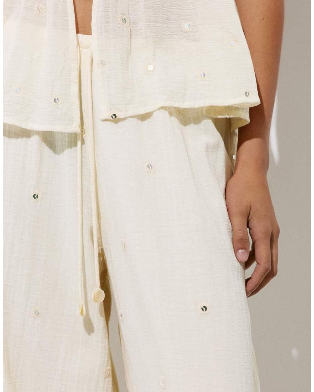 Pull&Bear White Sarouel Trousers With Mirrors