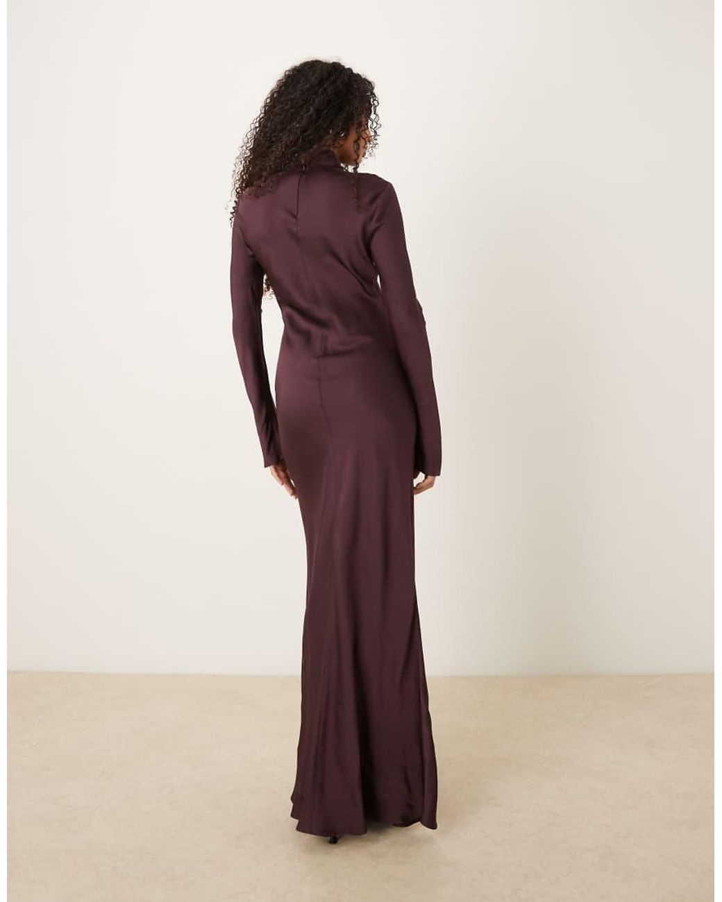 Mango Red Capsule High Neck Satin Bias Maxi Dress Deep Plum