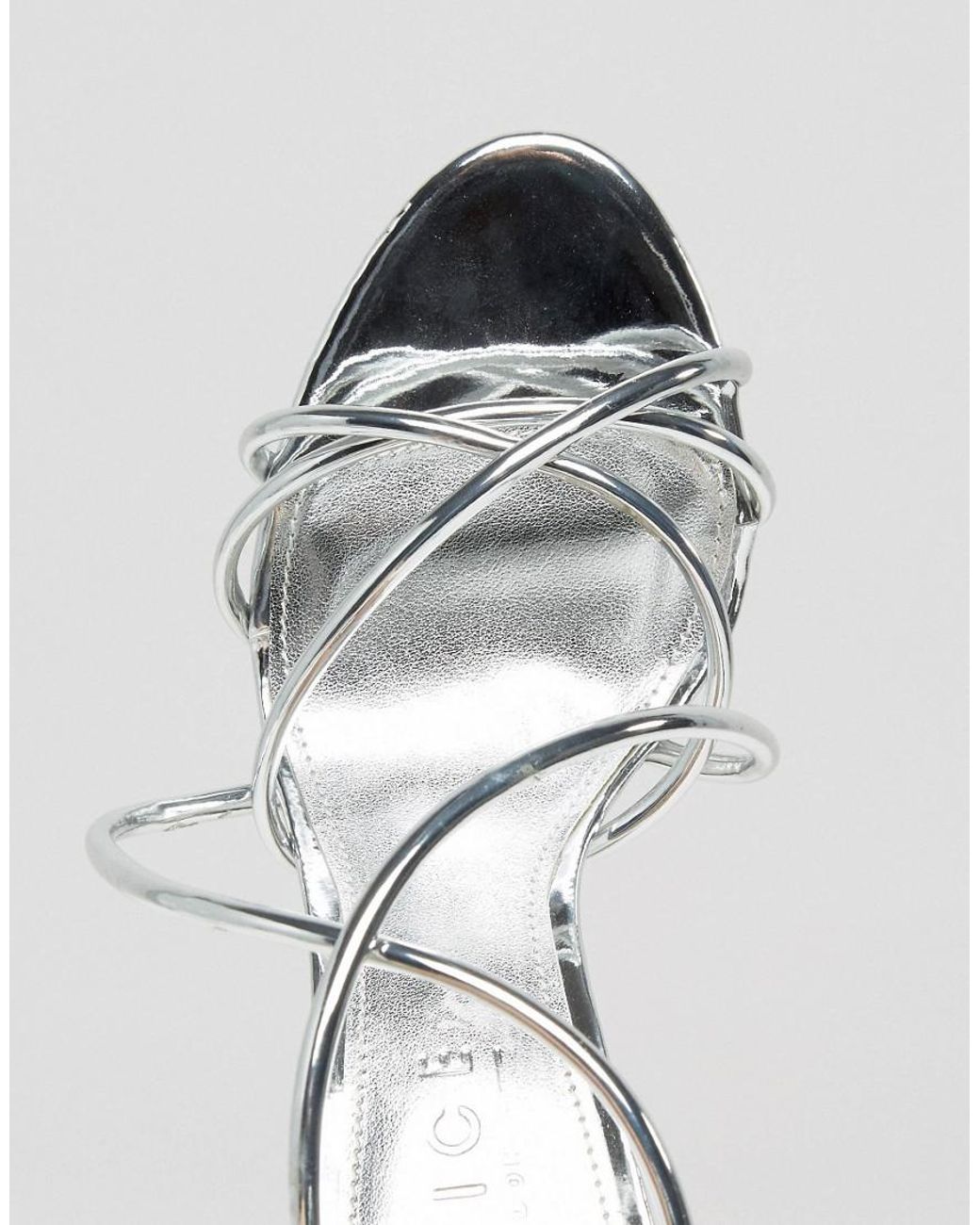 Office Spindle Silver Mirror Strappy Heeled Sandals in Metallic Lyst
