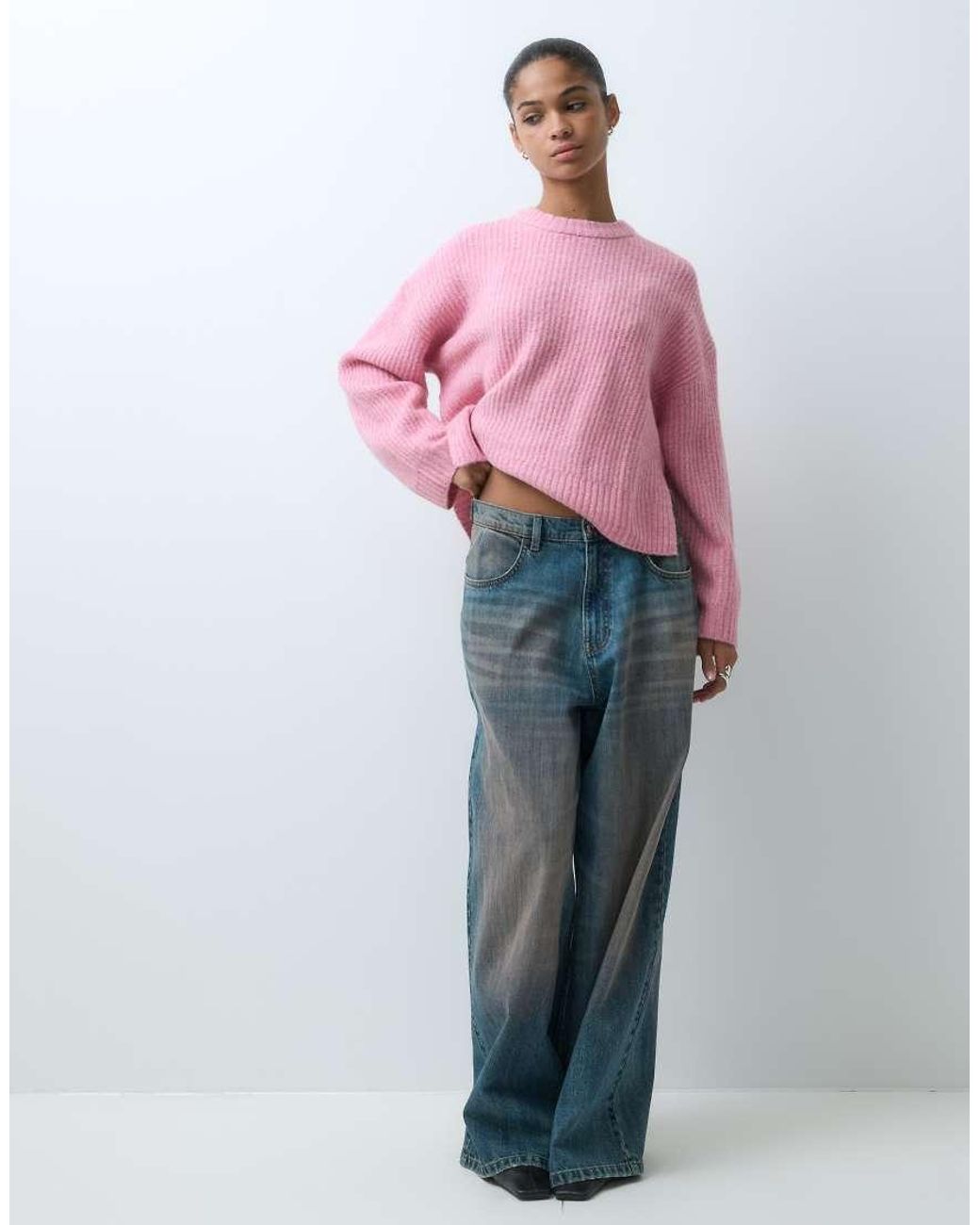 JJXX Pink Fluffy Cropped Ribbed Sweater