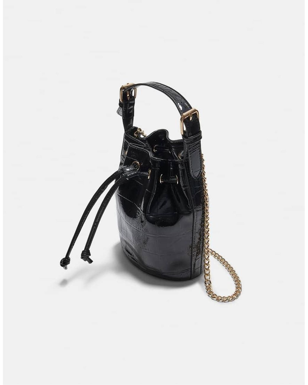 Stradivarius Black Mock-Croc Bucket Bag