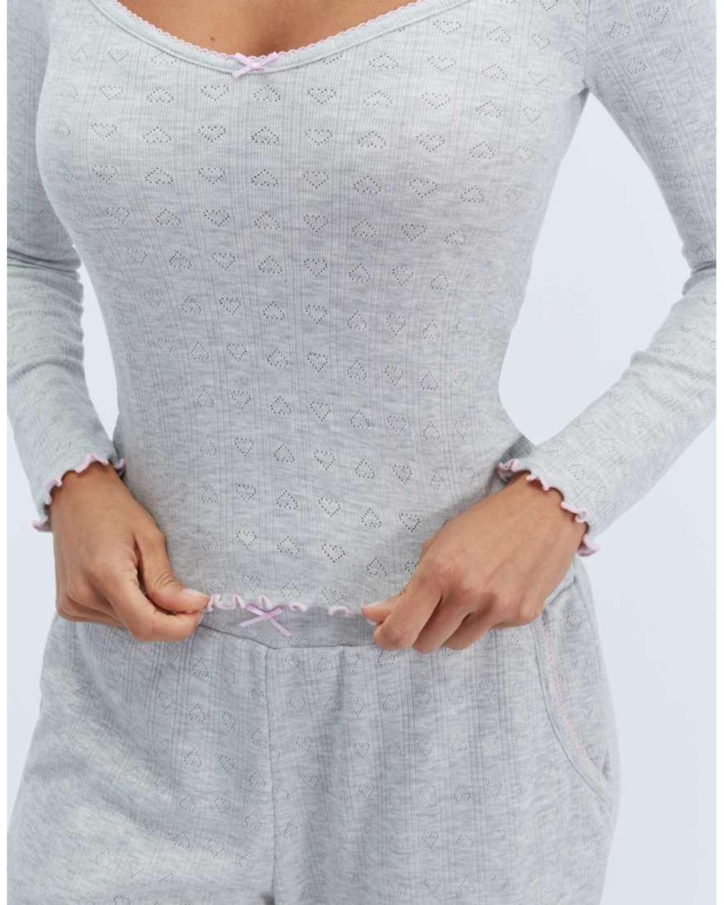 Boux Avenue White Brushed Pointelle Long Pyjama Set Top And Trousers Nightwear