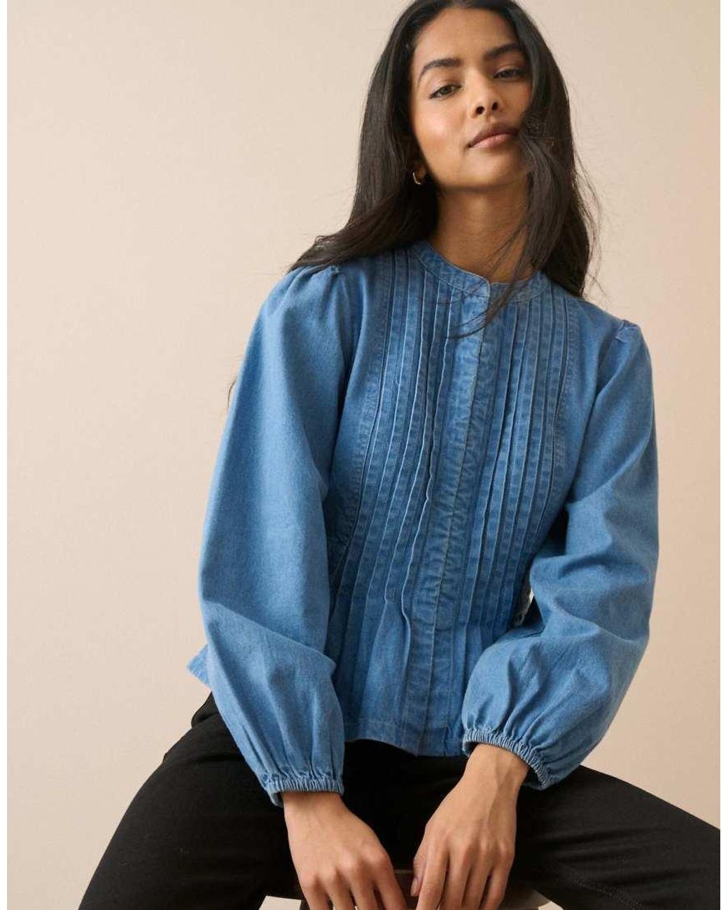 Nobody's Child Blue Pintuck Denim Blouse