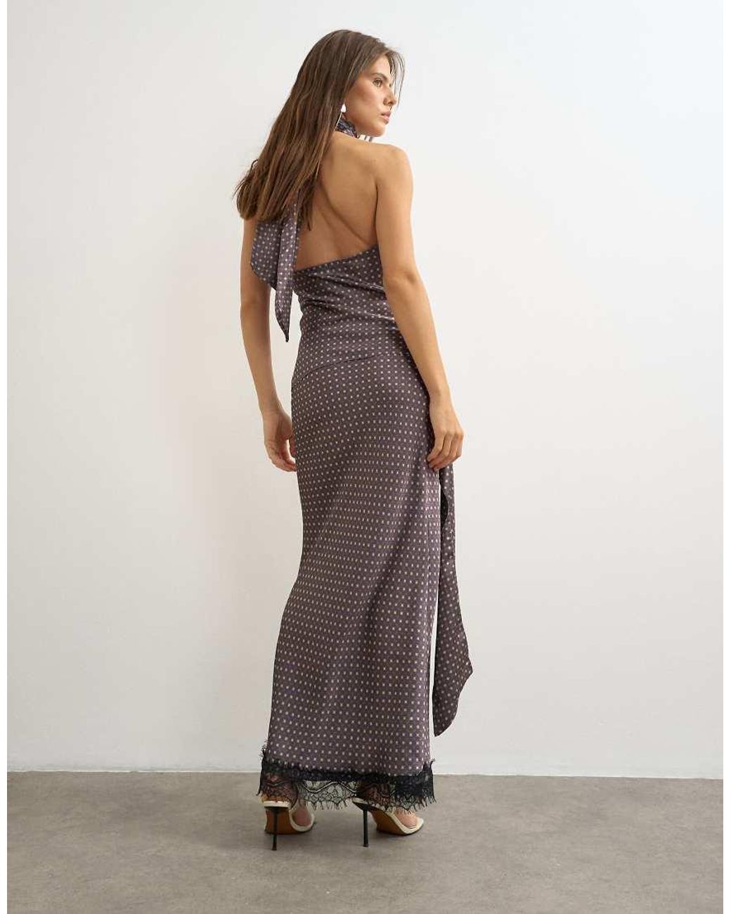 TOPSHOP Brown Satin Geo Print Lace Trim Maxi Skirt Co Ord