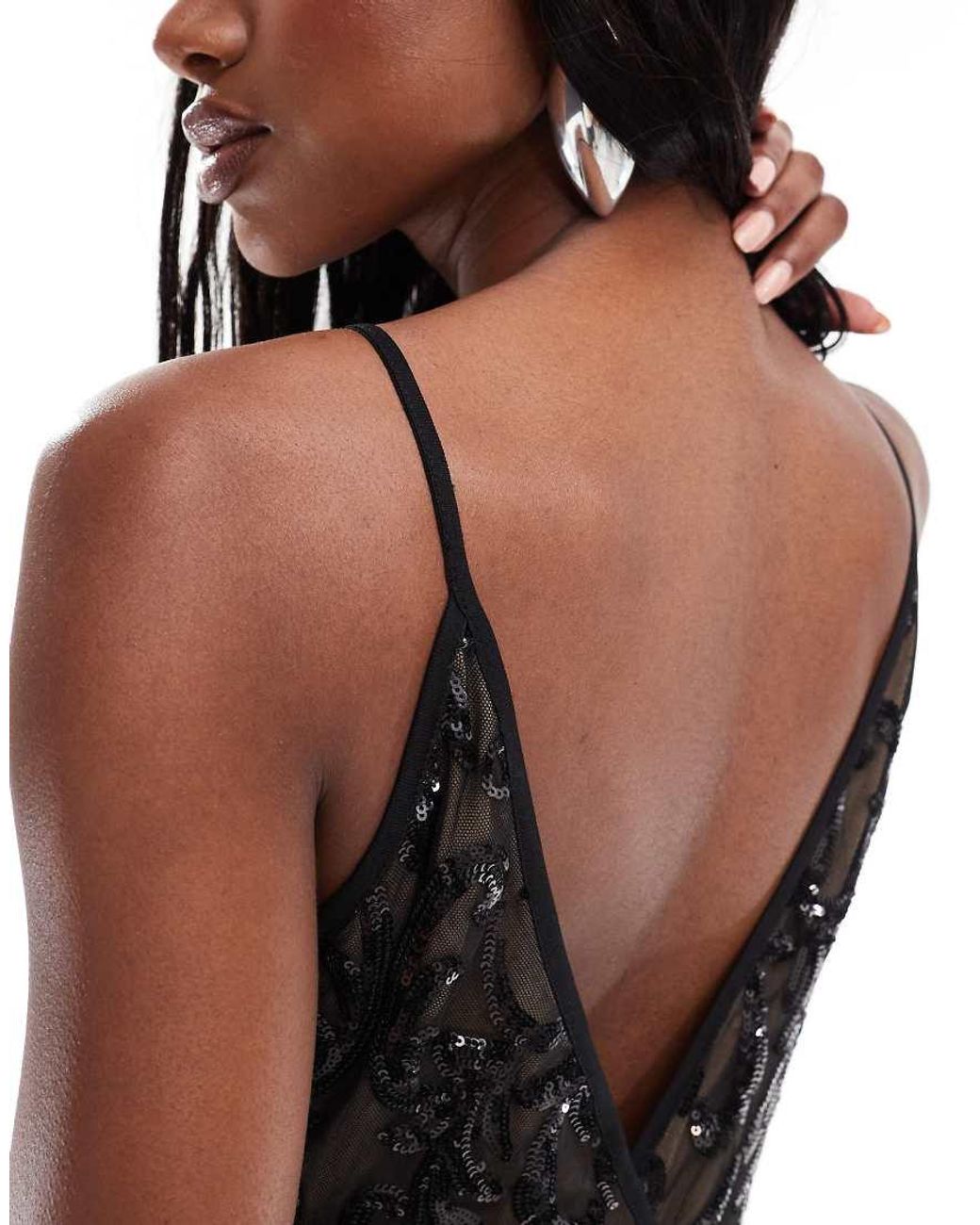Goddiva Black Iridescent Sequin Maxi With Front Split