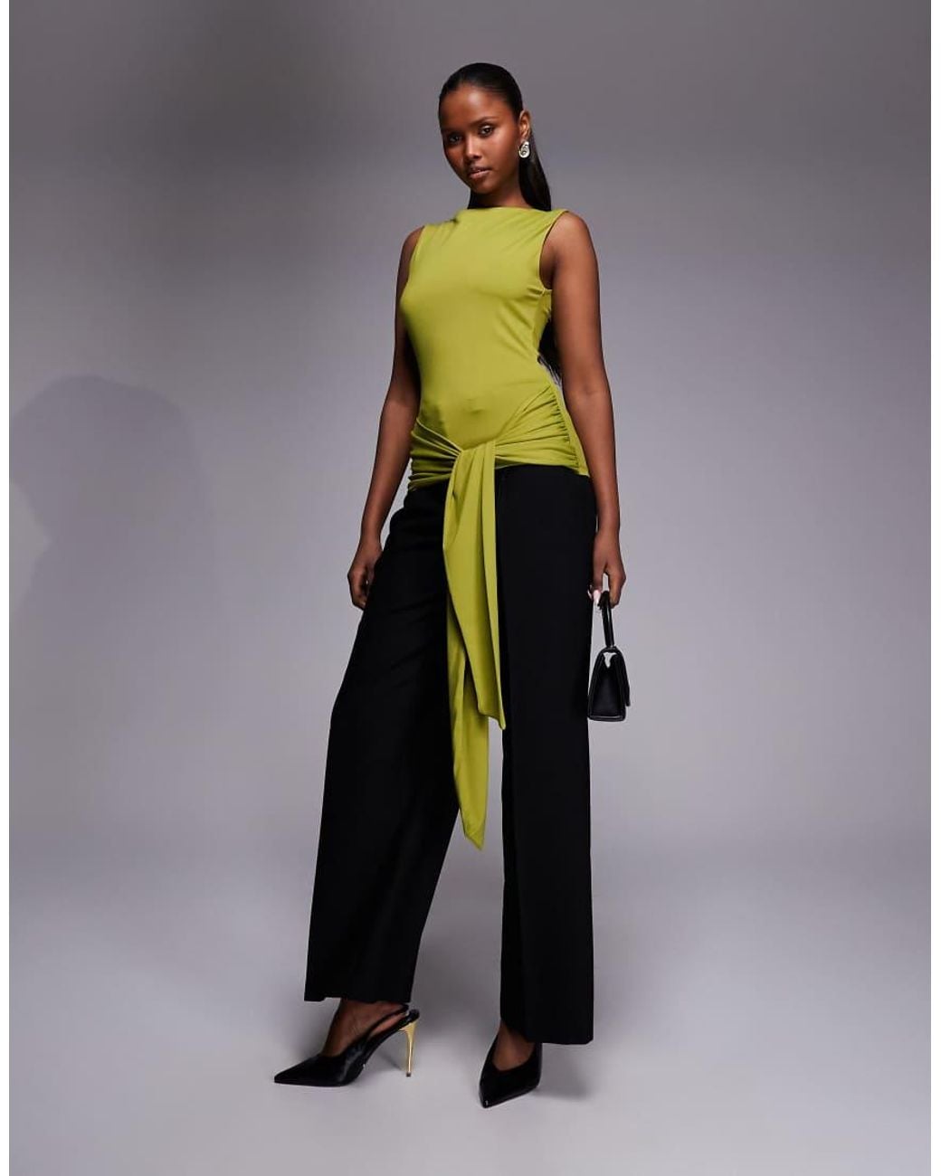 ASOS Green Polyamide Longline Tie Front Sleeveless Top