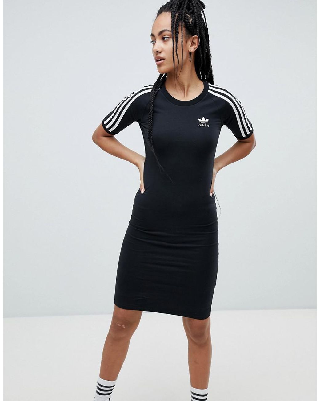 adidas Originals Three Stripe Dress In Black | Lyst
