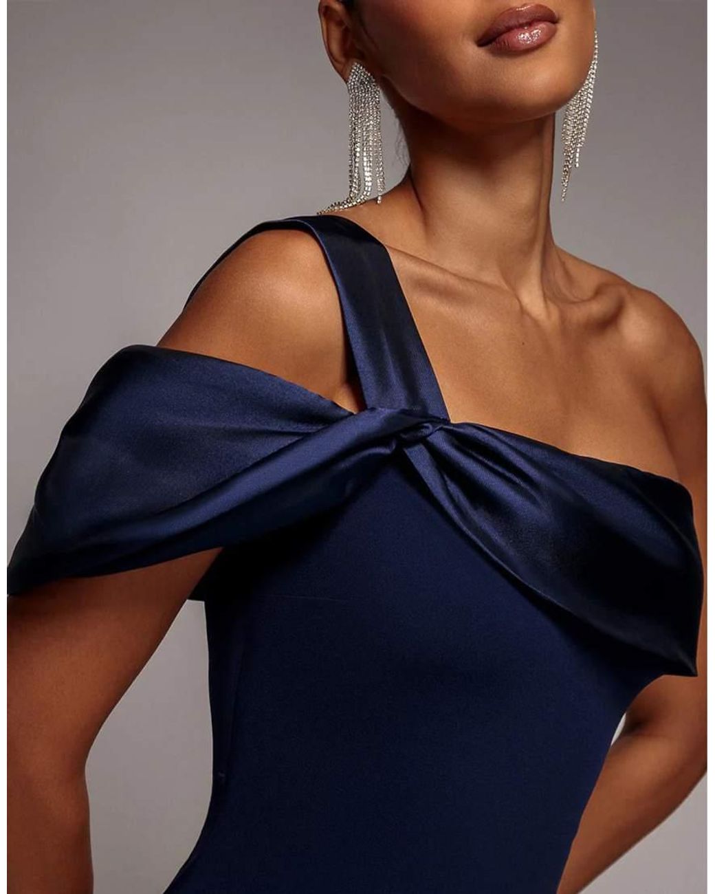 Goddiva Blue Satin Twist One Shoulder Maxi Dress
