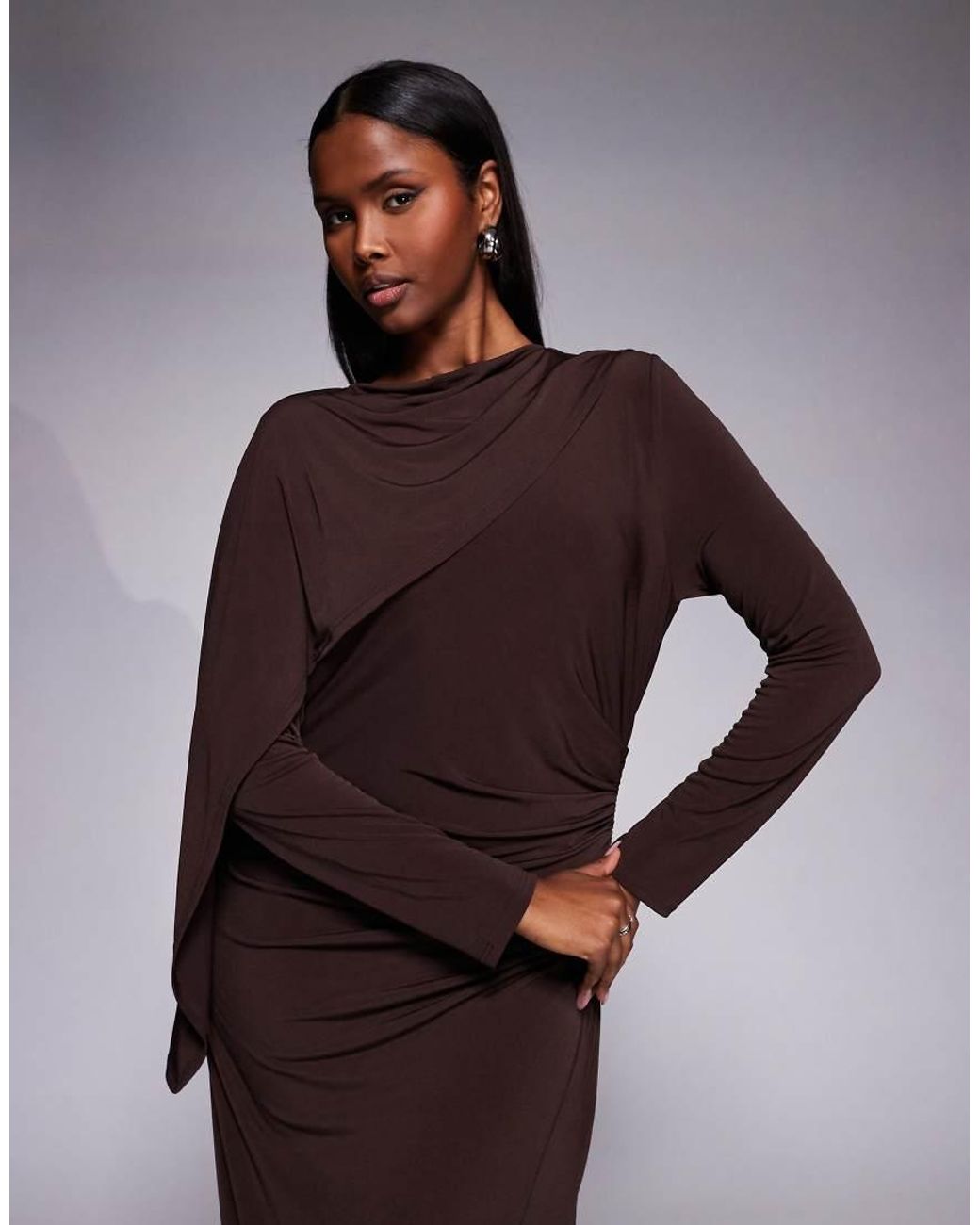 DASKA Purple Slinky One Cape Detail Maxi Dress