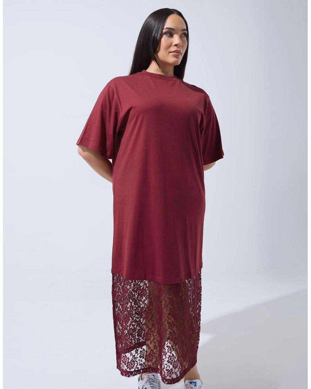 Yours Clothing Red Lace Hem Cotton Maxi Dress
