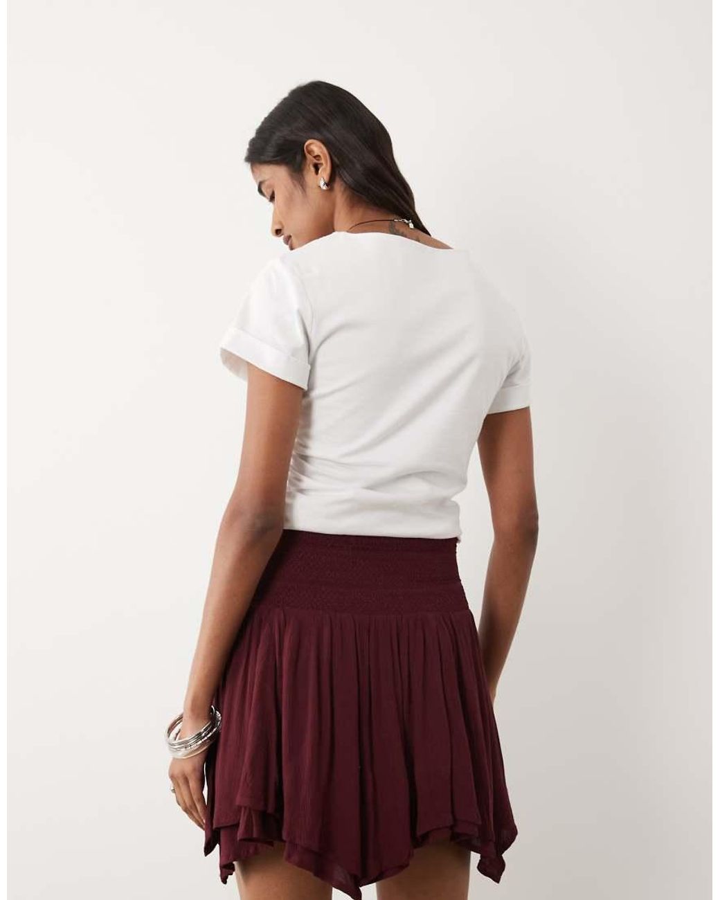 Miss Selfridge White Shirred Waist Hanky Hem Mini Skirt