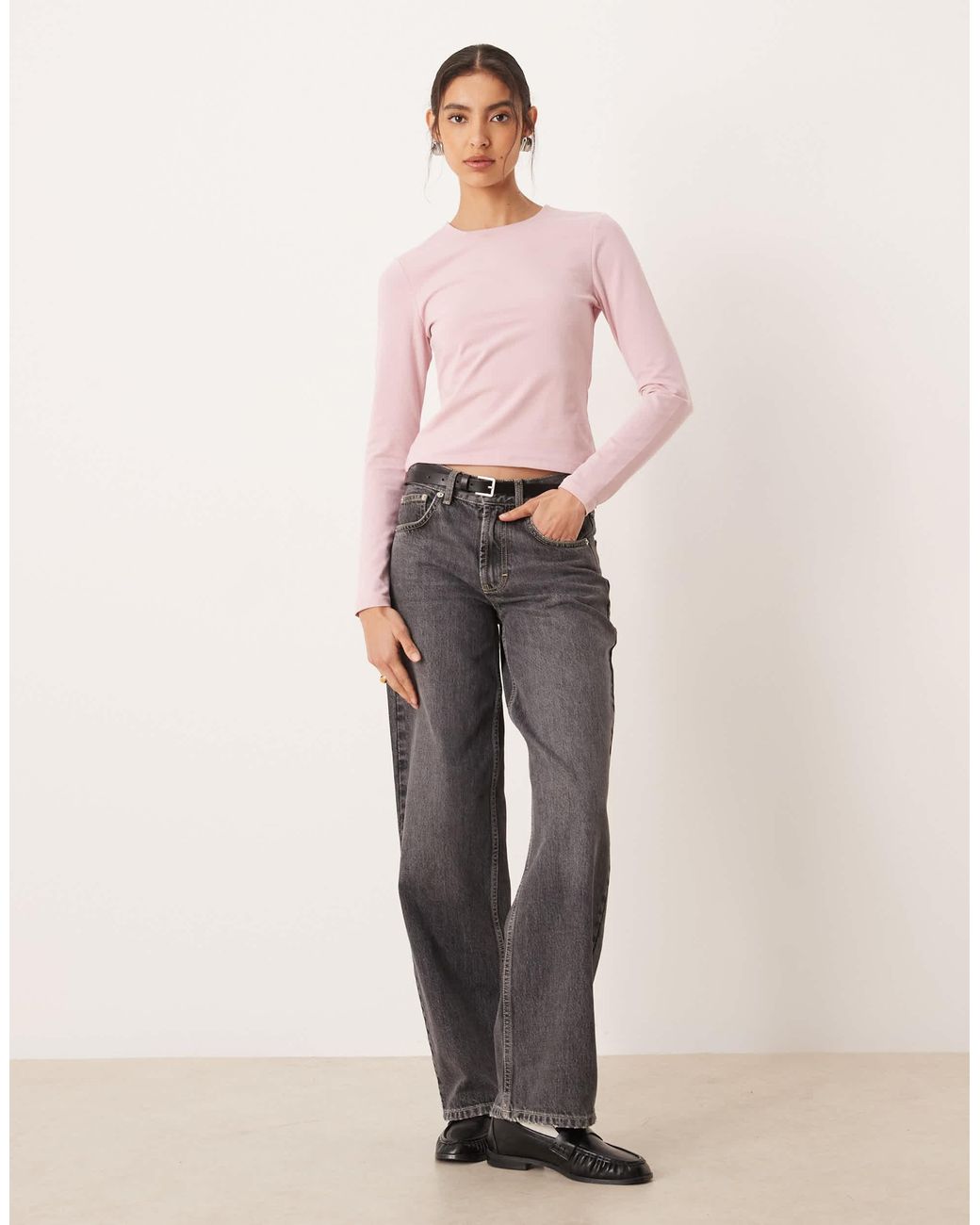 Abercrombie & Fitch Pink – langärmliges, knapp geschnittenes shirt