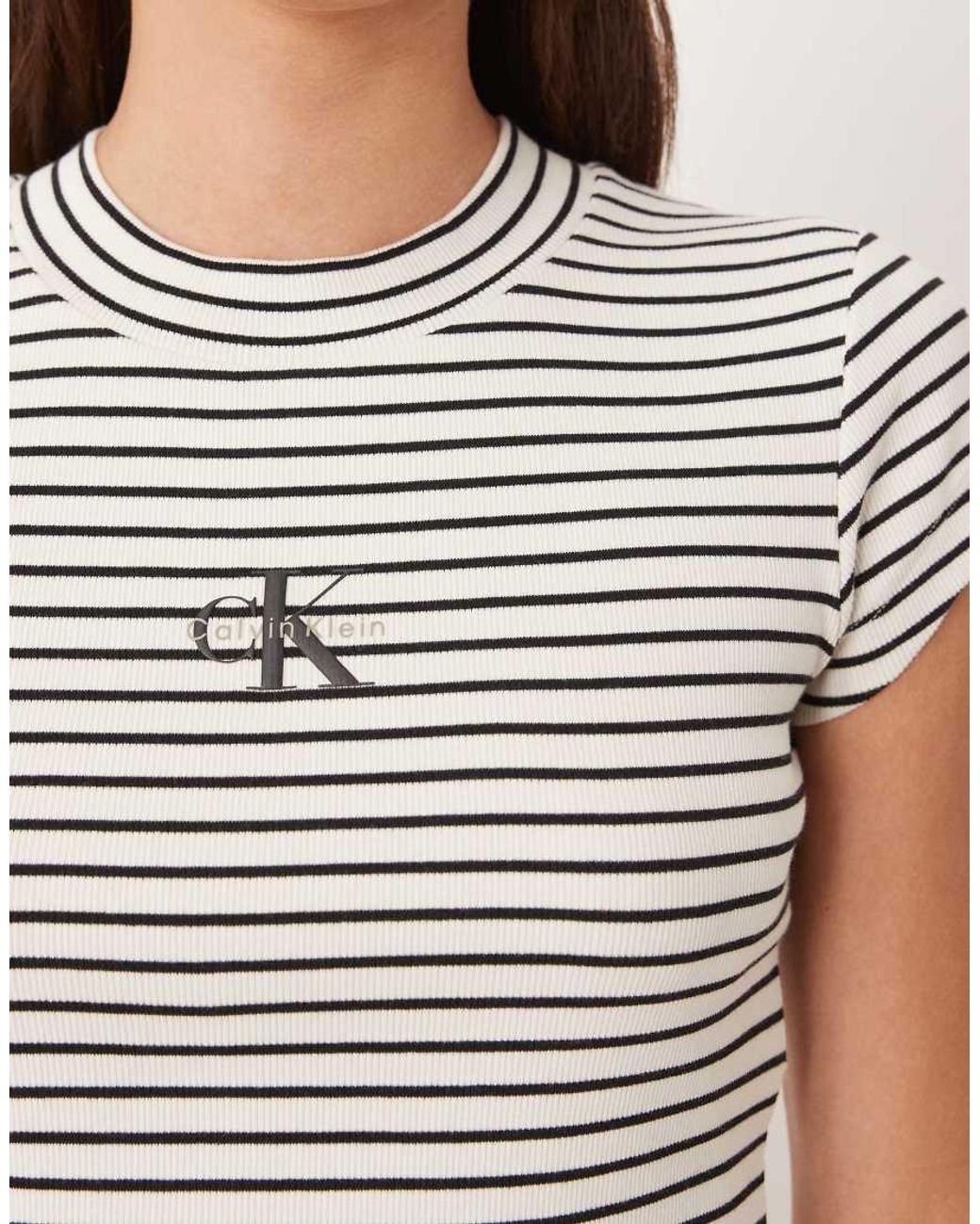 Calvin Klein White Monologo High Neck Rib Baby Tee