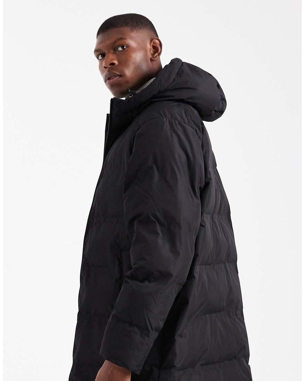Jack & Jones Blue Hooded Long Puffer for men