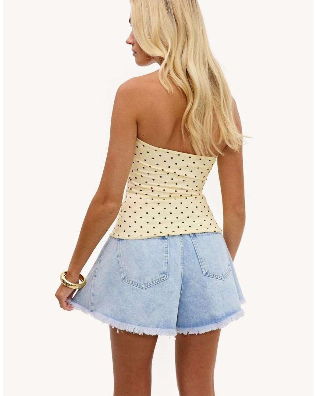 Loavies White Lucky All My Life Strapless Top With Polka Dots