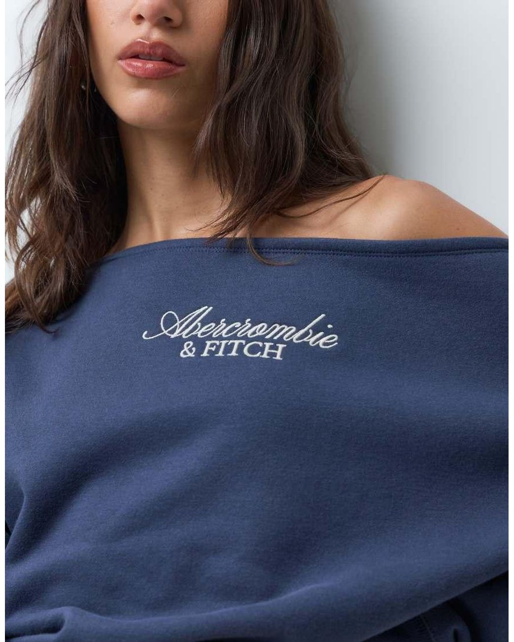 Abercrombie & Fitch Blue Front Logo Off Shoulder Sweatshirt