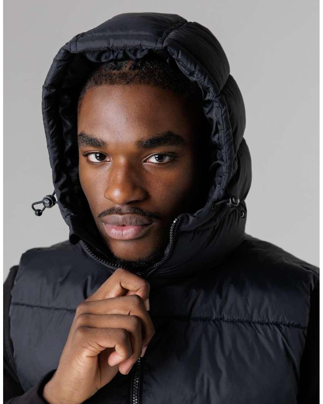 French Connection Blue Padded Hooded Gilet for men