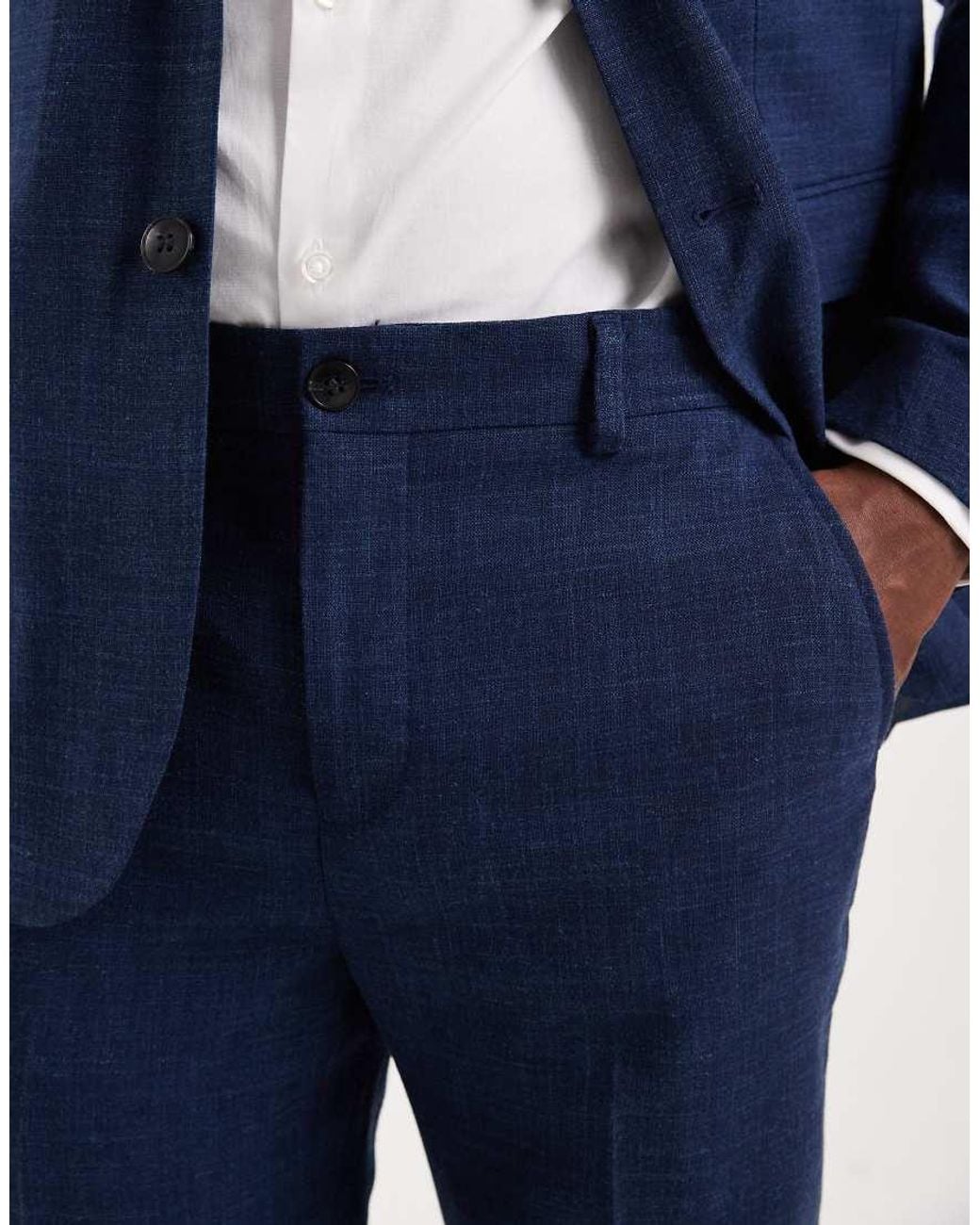 SELECTED Blue Linen Blend Slim Fit Trousers for men