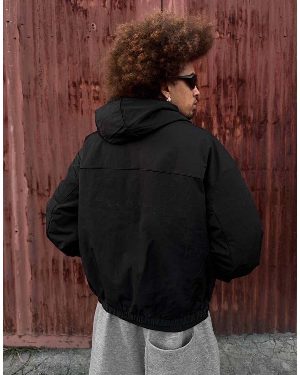 Bershka Black Technical Hooded Jacket for men