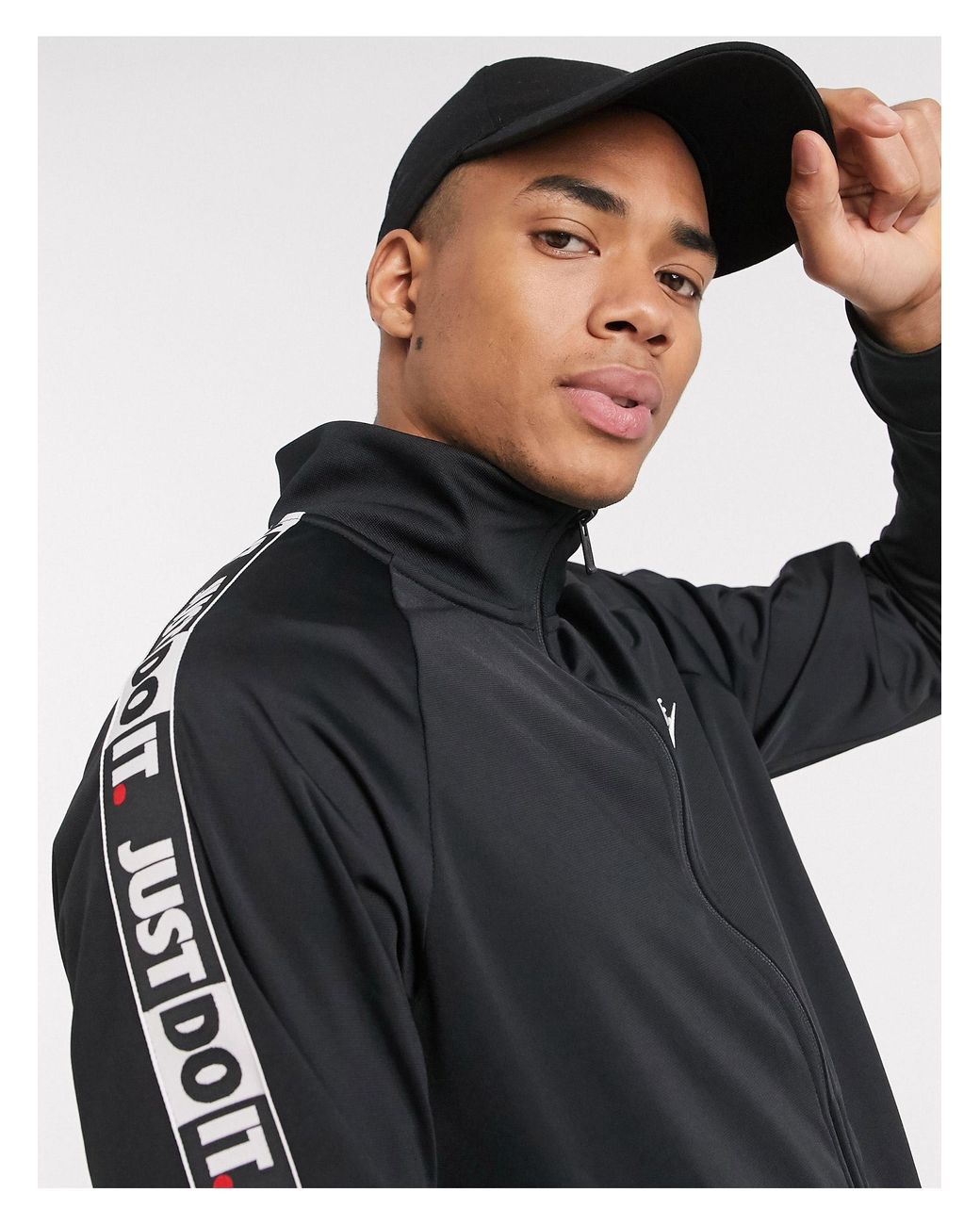 Nike Just Do It Zip-through Polyknit Taping Track Jacket in Black for ...